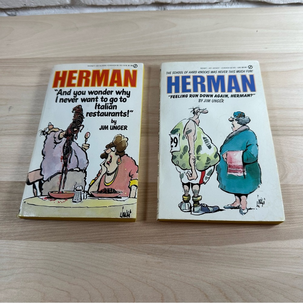 2 x Vintage Herman Cartoon Books by Jim Unger 80's GUC